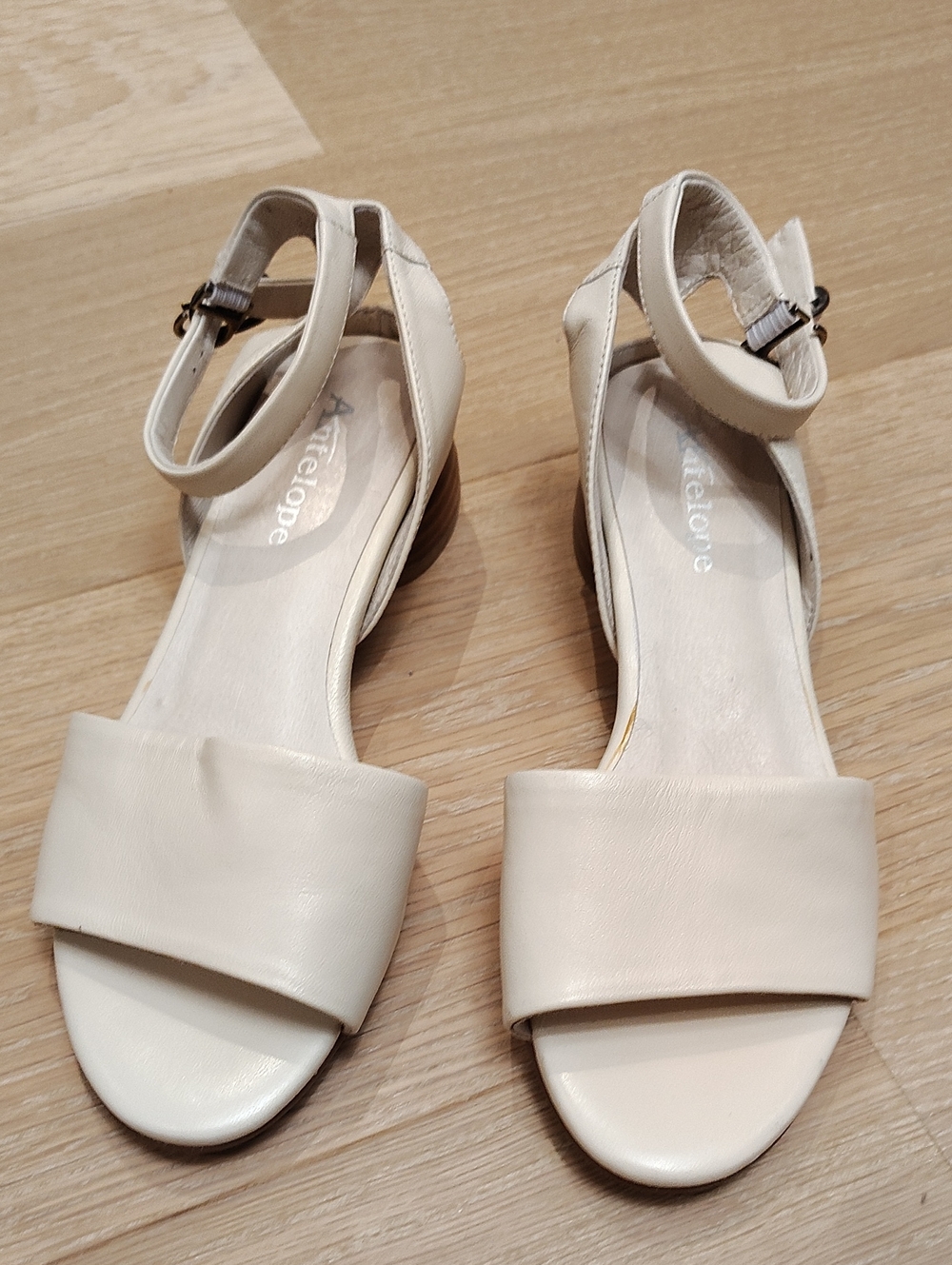 Antelope Cream Leather Ankle-Strap Sandals